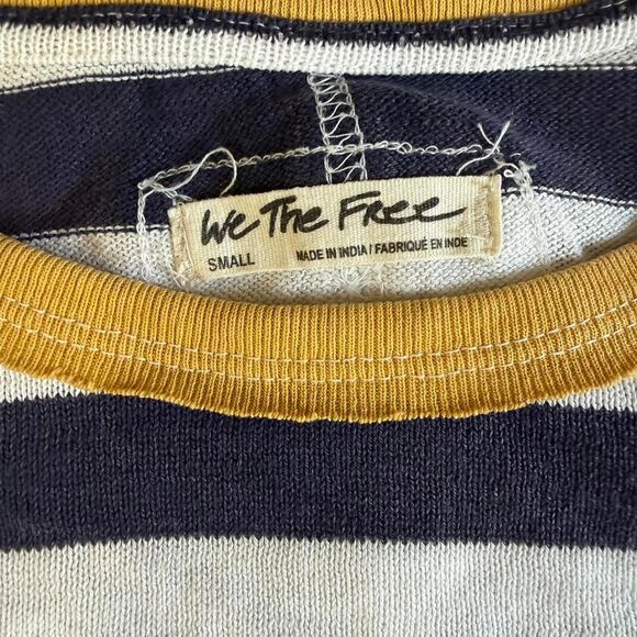 Free People S Striped Sawyer Stripe Thermal Henley T-Shirt Navy Cream Gold - Picture 6 of 9